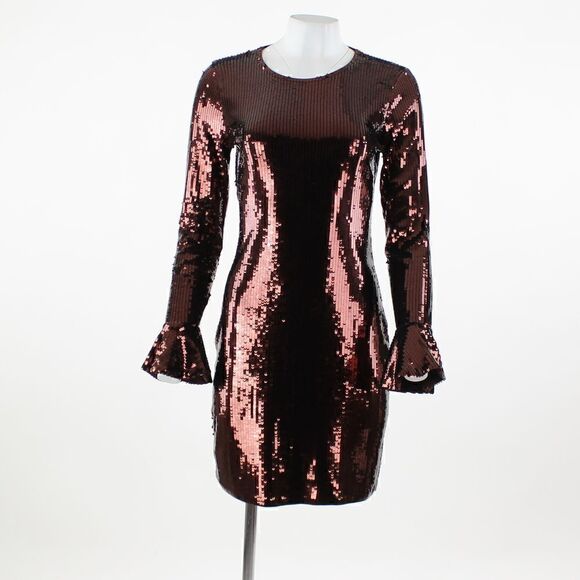 Michael Michael Kors Sequin Cordovan Long Sleeve Dress in Burgundy - Picture 3 of 6